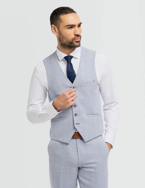 CARIDI - SKY BLUE CHECK WAISTCOAT