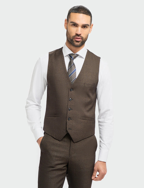 CARIDI – BROWN CHECK TAILORED FIT WAISTCOAT