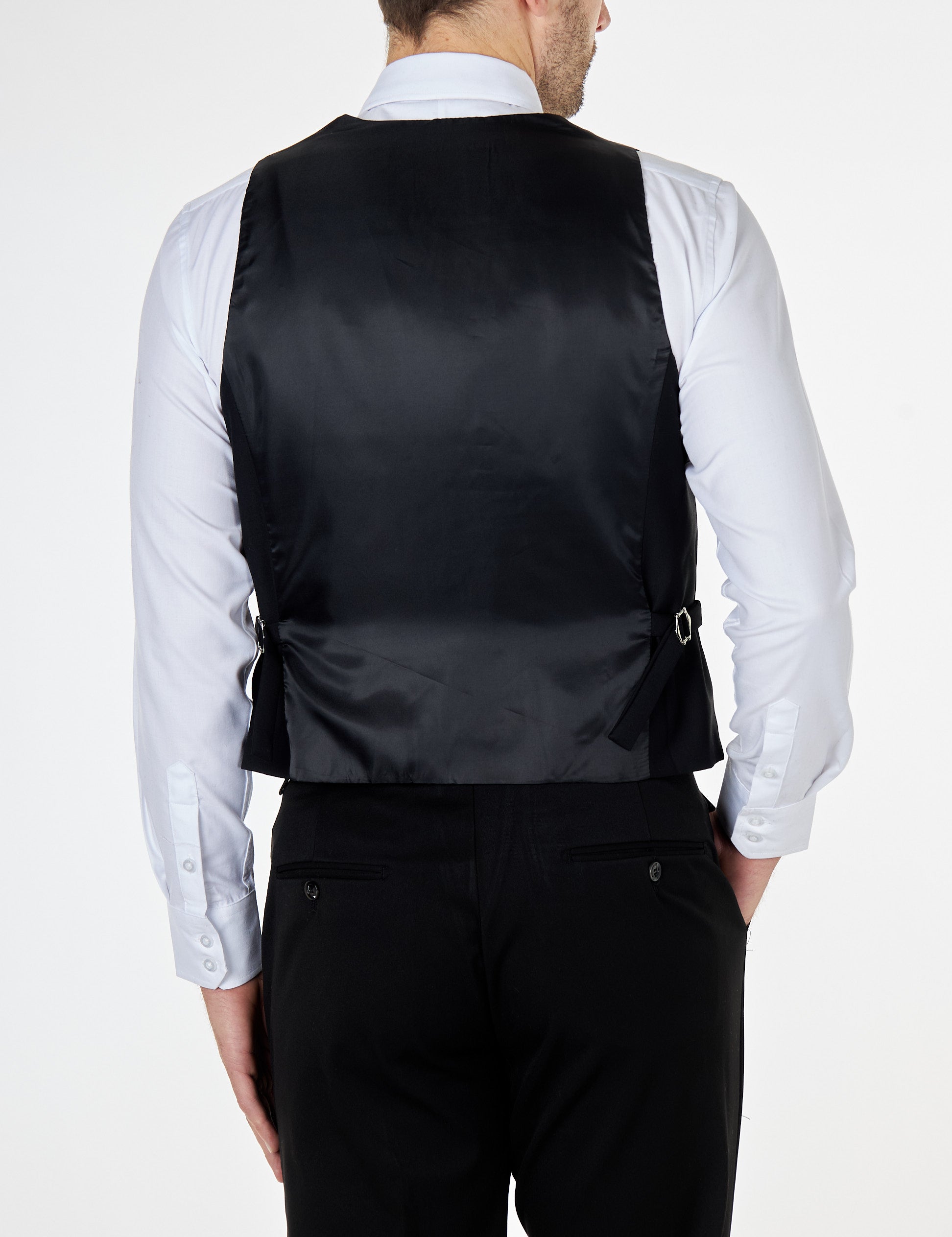 BLACK LOW U CUT DOUBLE BREASTED WAISTCOAT