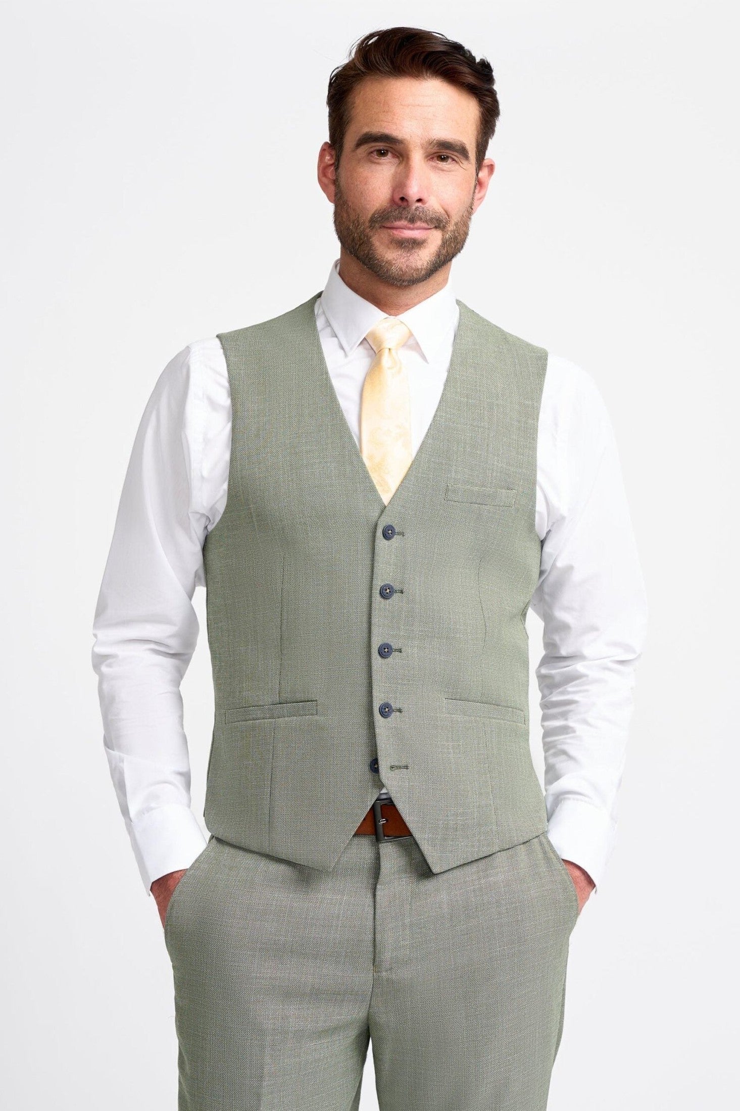 MIAMI – TAILORED FIT LINEN BLEND SAGE GREEN 3 PIECE SUIT