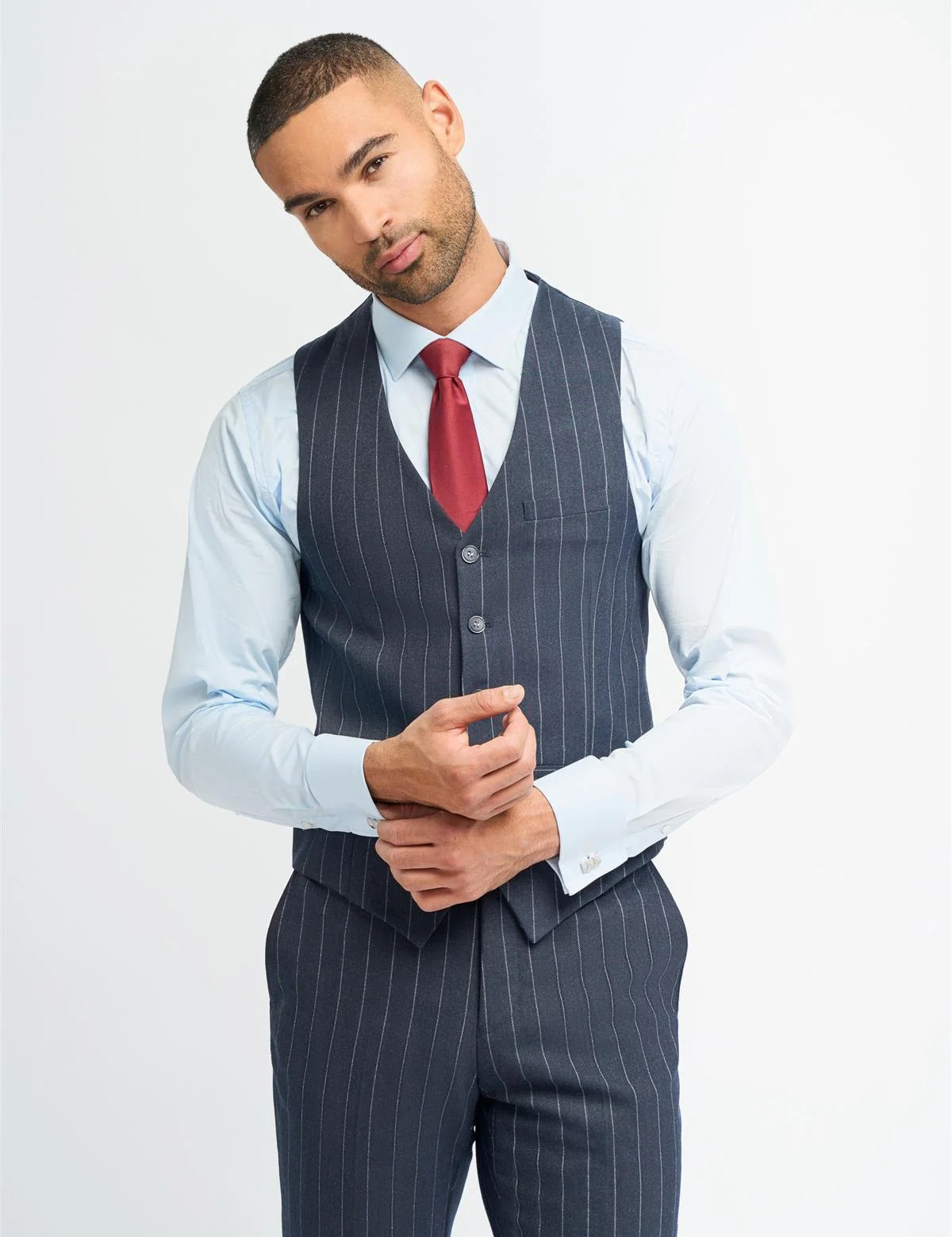 CAVANI INVINCIBLE – NAVY PINSTRIPE SUIT WAISTCOAT
