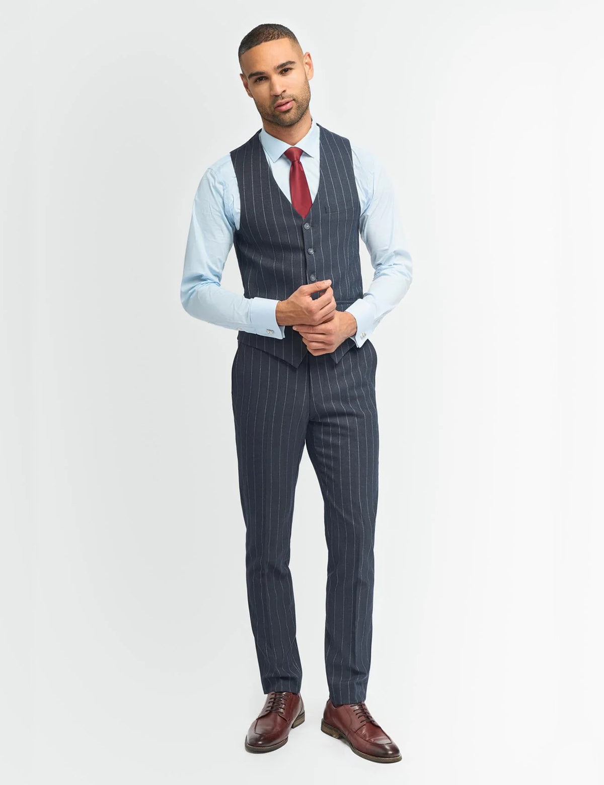 CAVANI INVINCIBLE – NAVY PINSTRIPE SUIT WAISTCOAT