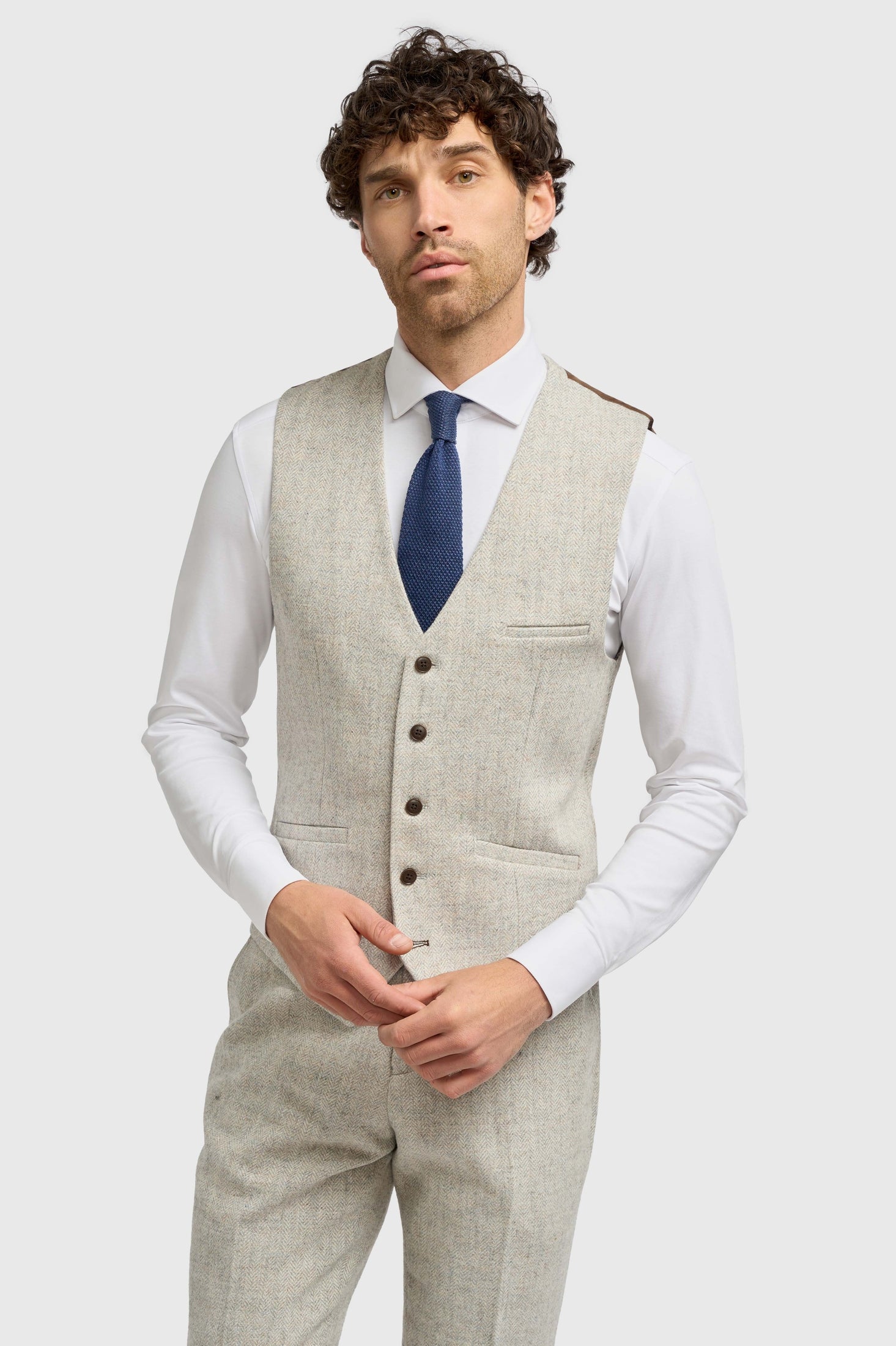 CAVANI – Thomas Tailored Suit Wool Pearl Grey Herringbone