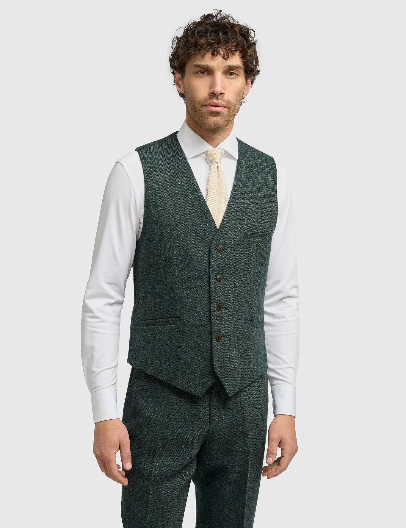 CAVANI – Thomas Tailored Suit Wool Rich Green Herringbone