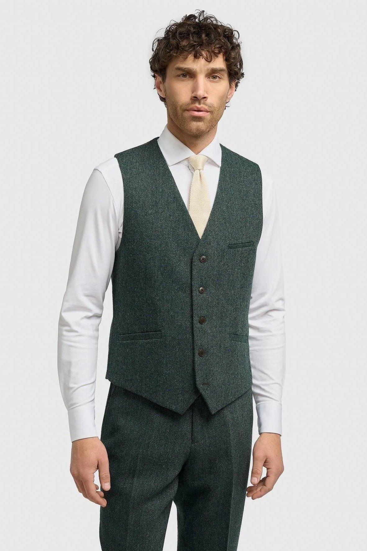 CAVANI – Thomas Tailored Suit Wool Rich Green Herringbone