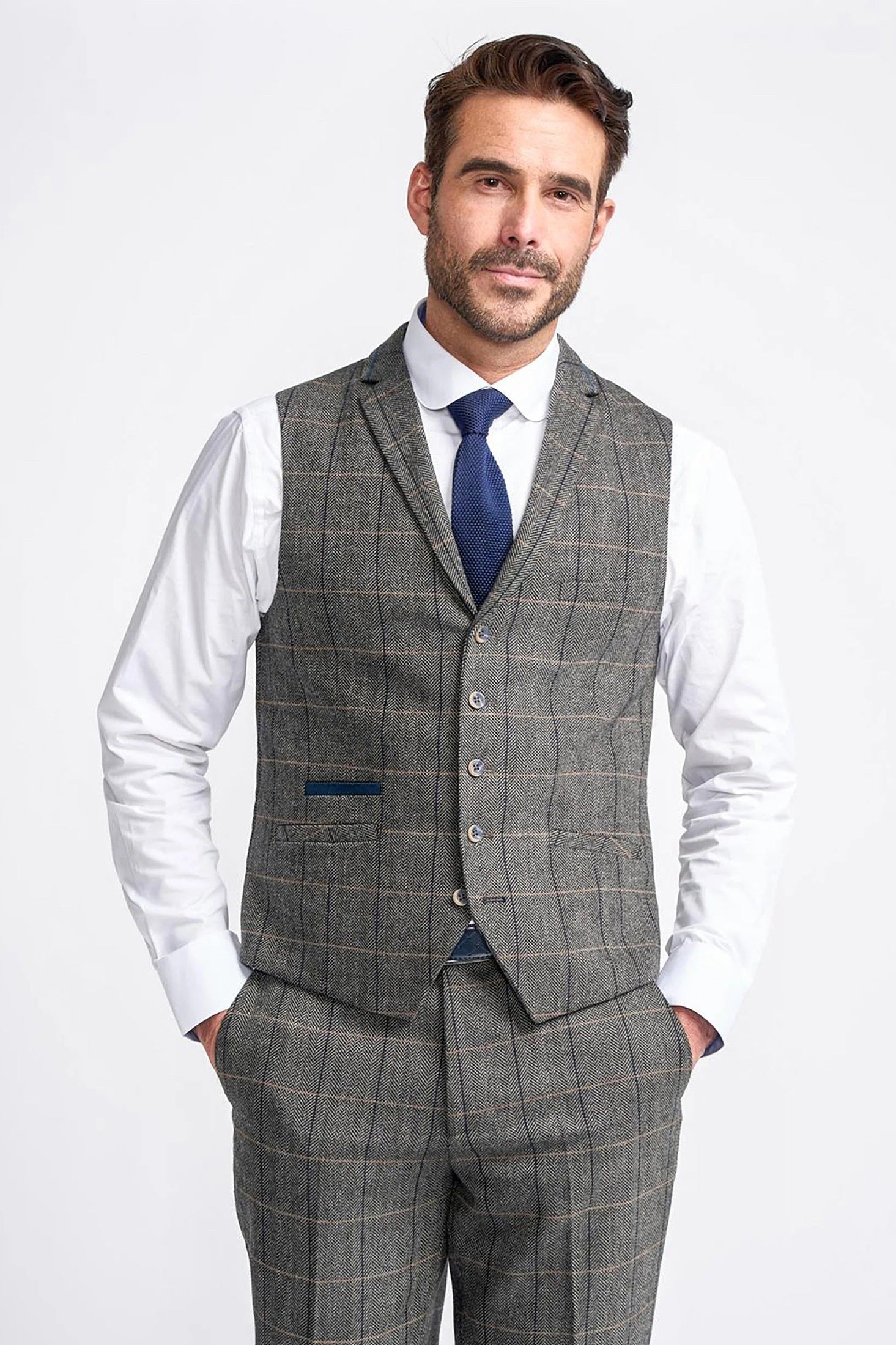 MENS ALBERT GREY TWEED THREE PIECE SUIT