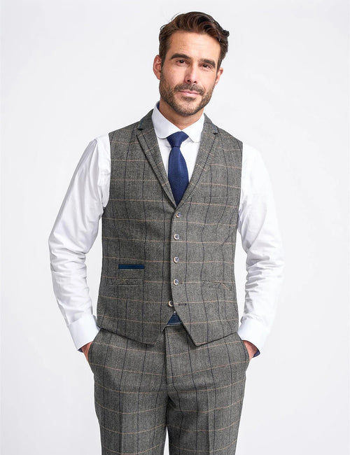 ALBERT GREY TWEED CHECK WAISTCOAT