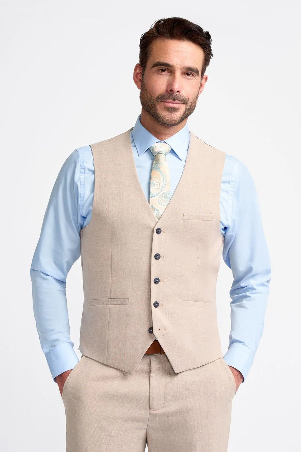 MIAMI – STONE LINEN BLEND TAILORED WAISTCOAT