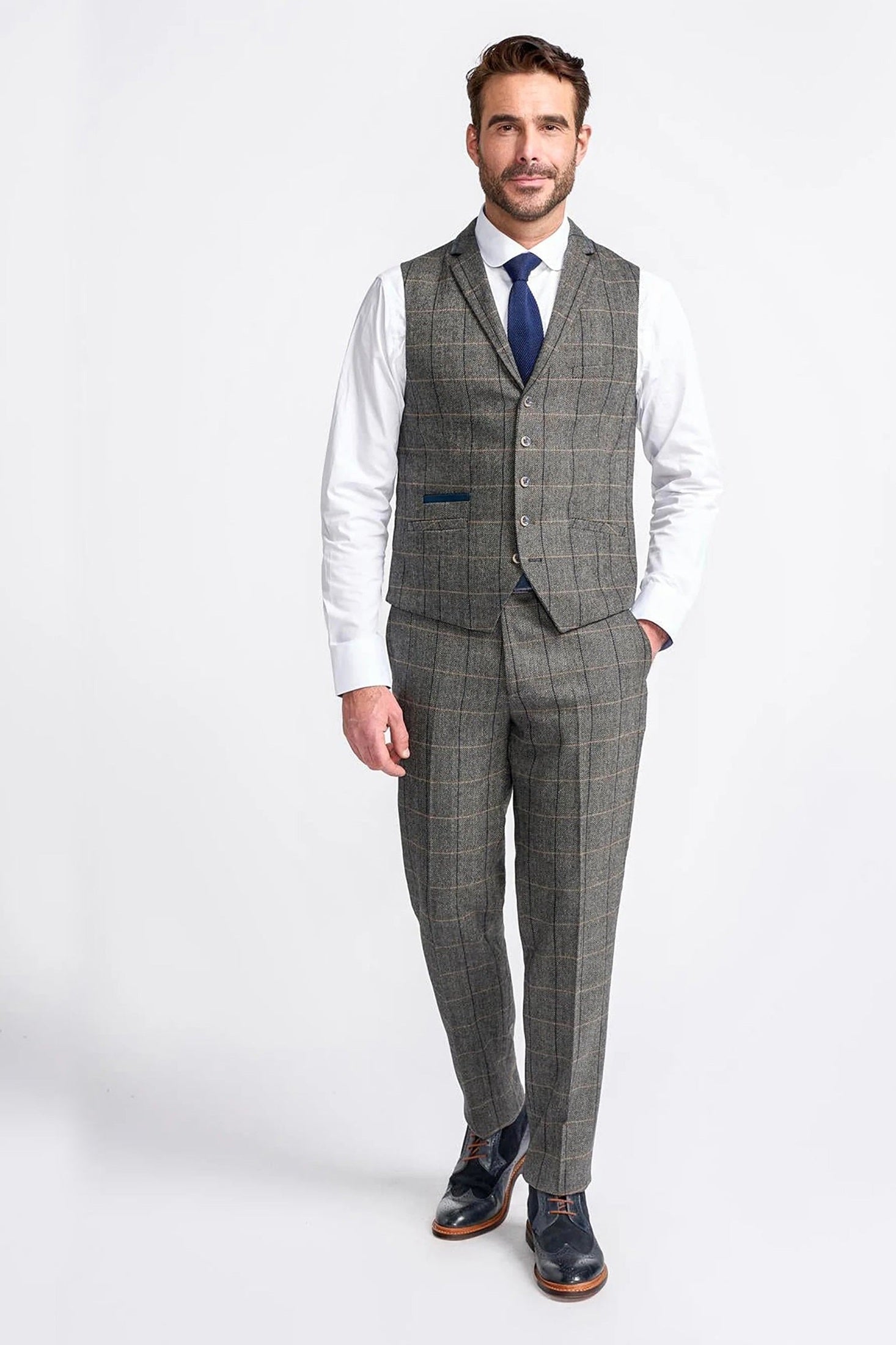 MENS ALBERT GREY TWEED THREE PIECE SUIT