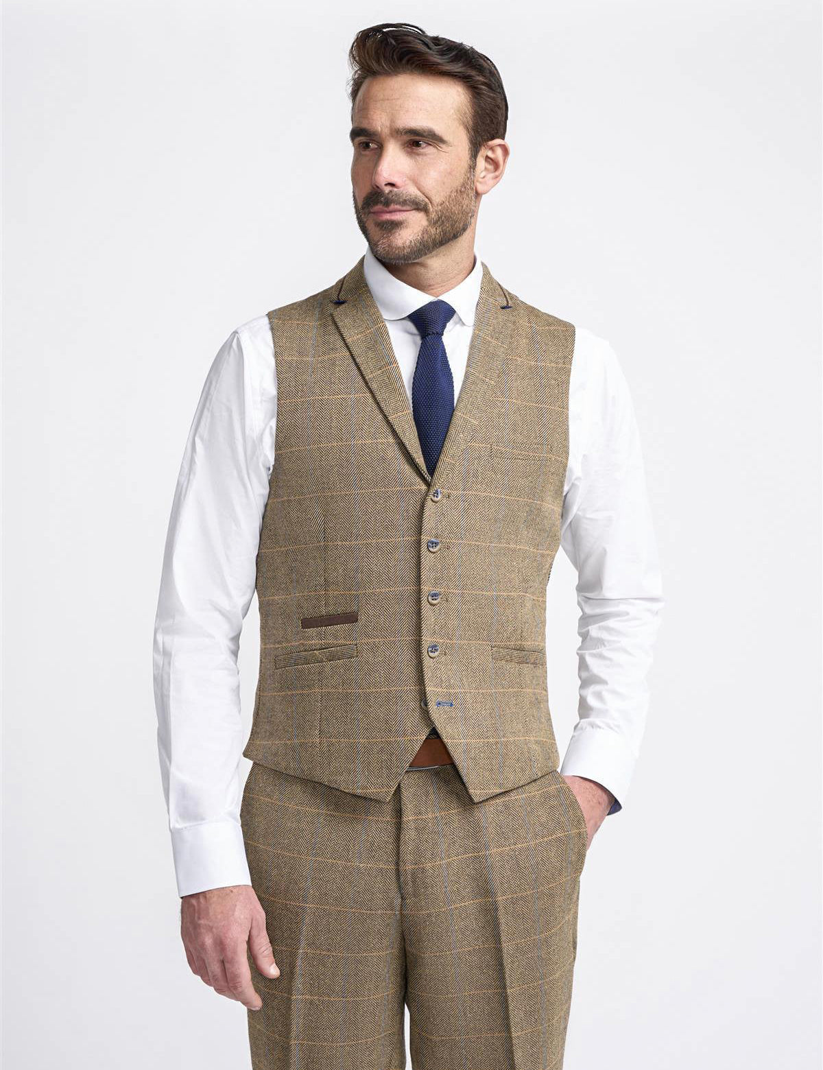 MENS ALBERT BROWN TWEED THREE PIECE SUIT
