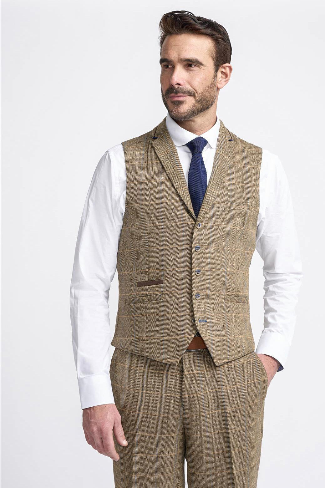 MENS ALBERT BROWN TWEED THREE PIECE SUIT