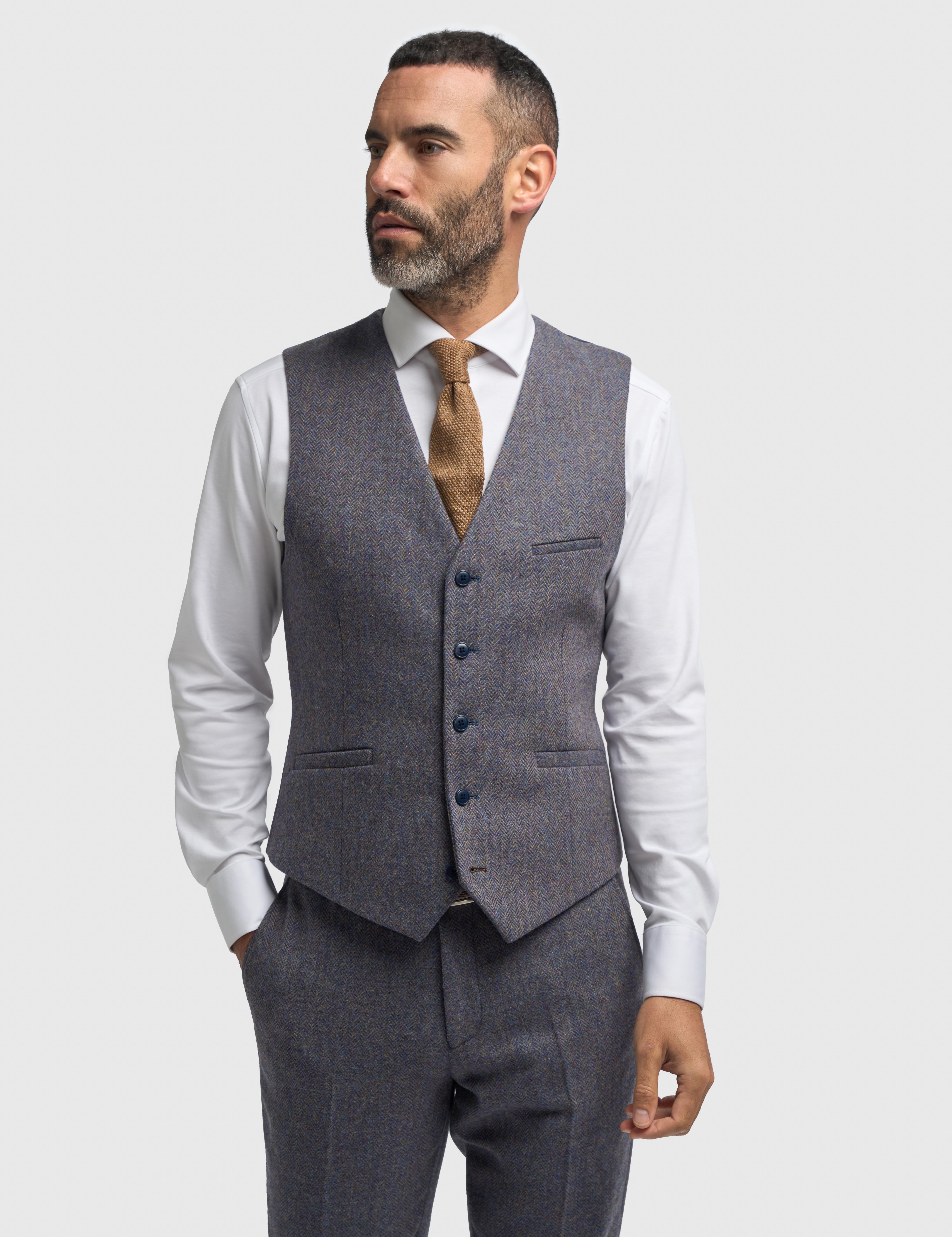 CAVANI Thomas Tailored Suit Wool Rich Savoy Grey Herringbone