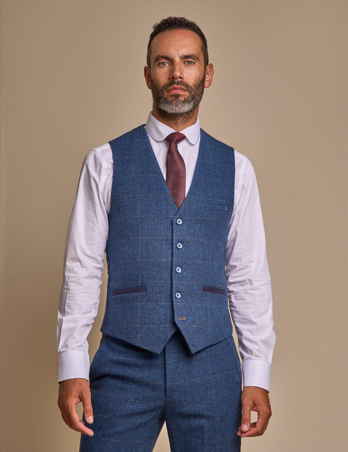 CARNEGI BLUE TWEED CHECK WAISTCOAT