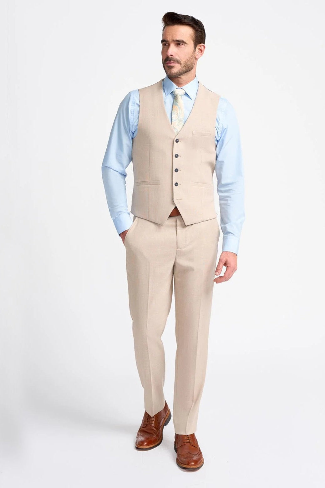 MIAMI – STONE LINEN BLEND TAILORED WAISTCOAT