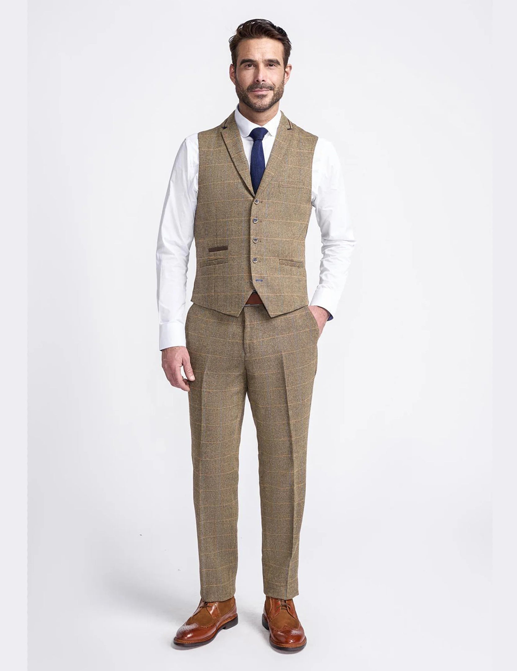 MENS ALBERT BROWN TWEED THREE PIECE SUIT