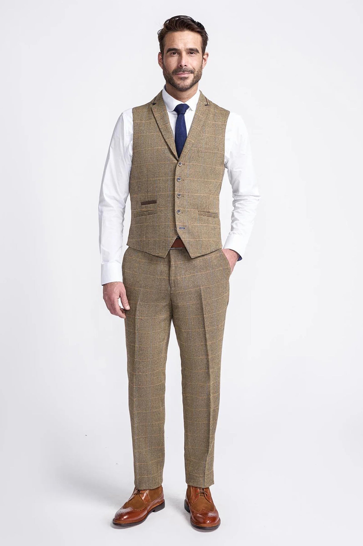 MENS ALBERT BROWN TWEED THREE PIECE SUIT