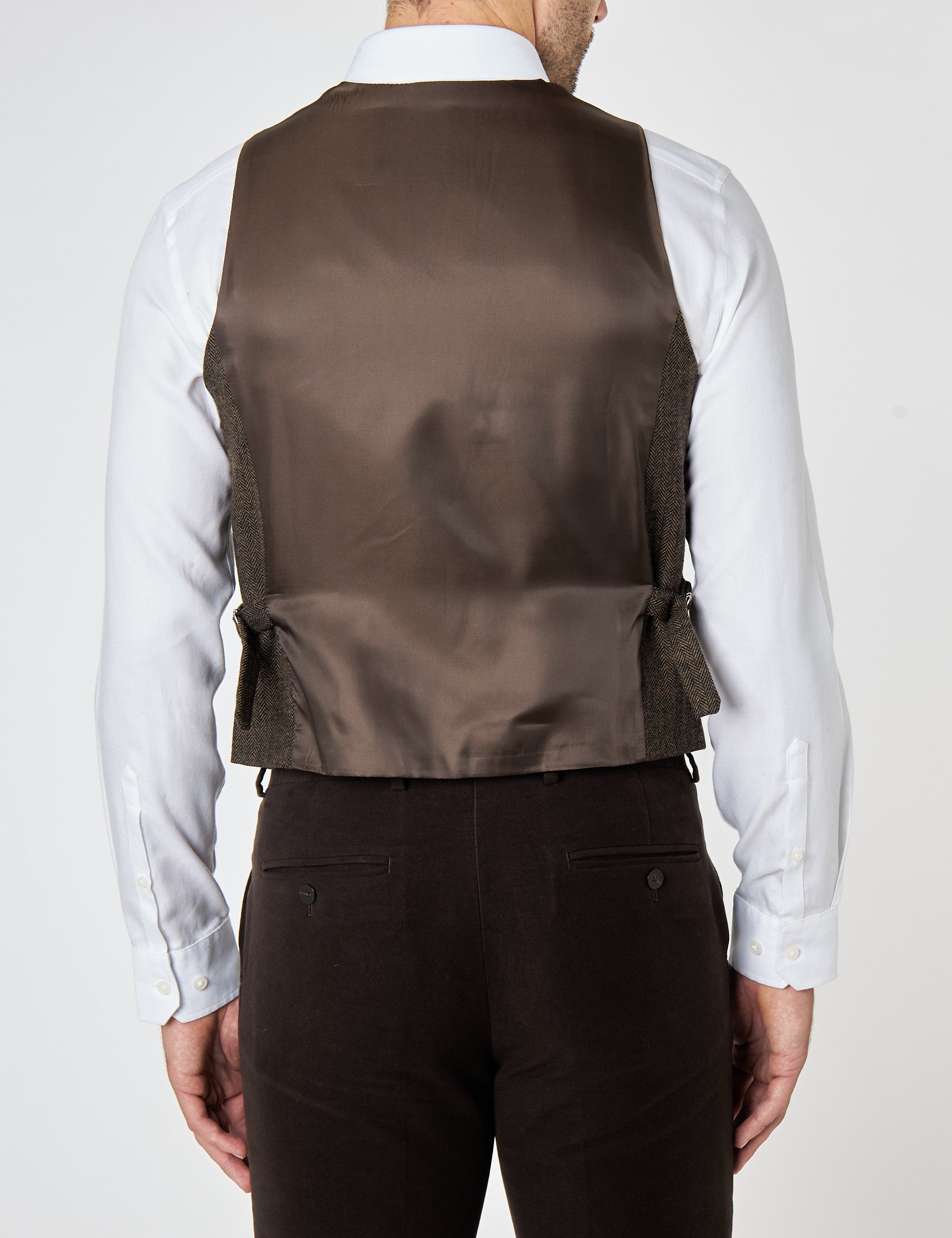 JAX - HERRINGBONE TWEED DOUBLE BREASTED WAISTCOAT IN BROWN