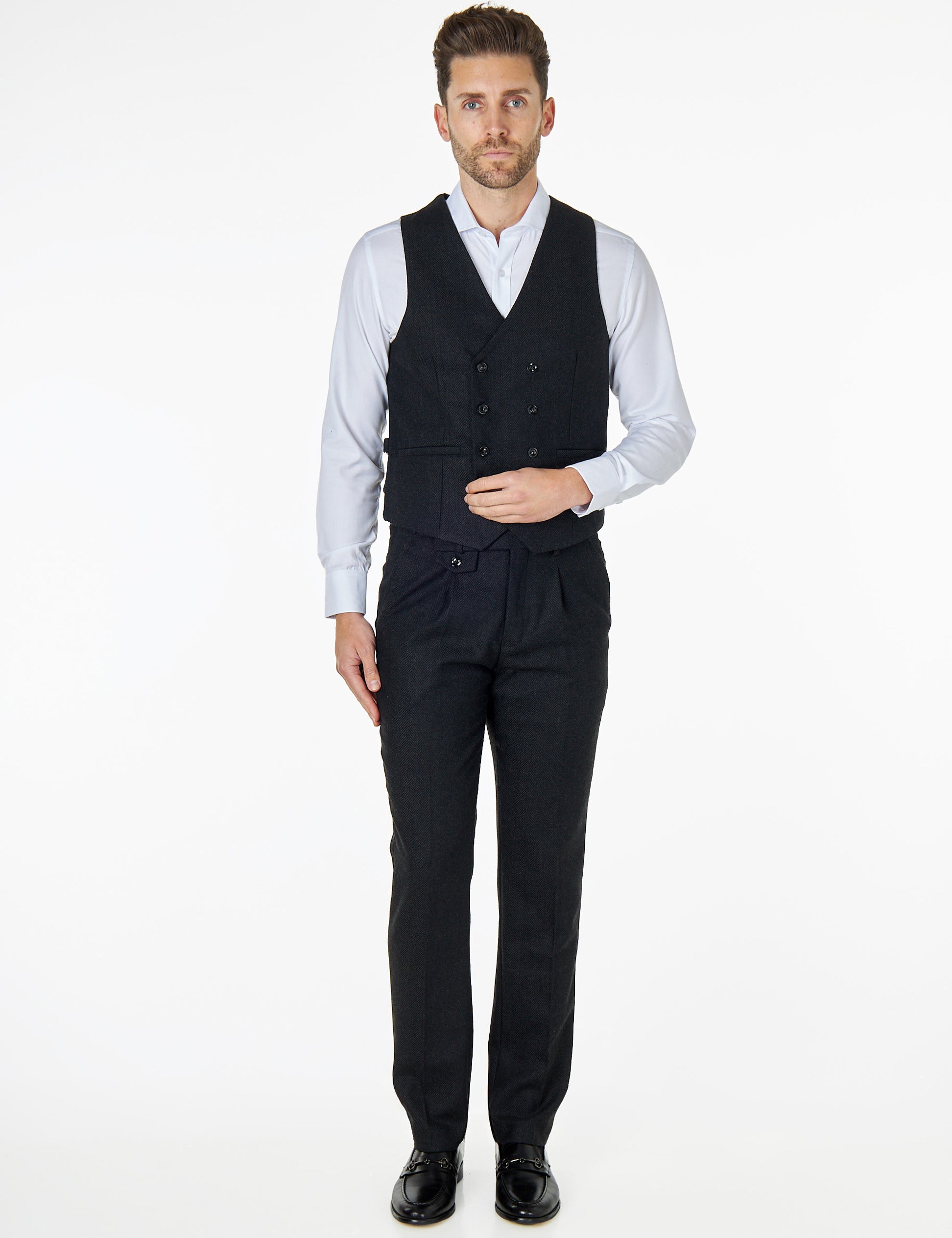 Tyler - Tweed Double Breasted Dark Grey waistcoat