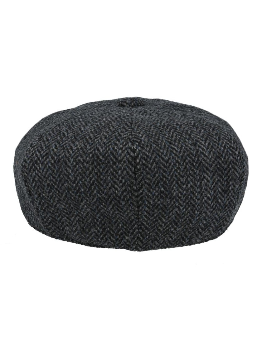 BLACK Gatsby Herringbone Wool Newsboy Flat Cap