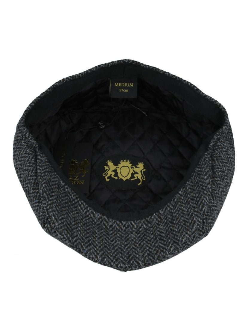 BLACK Gatsby Herringbone Wool Newsboy Flat Cap