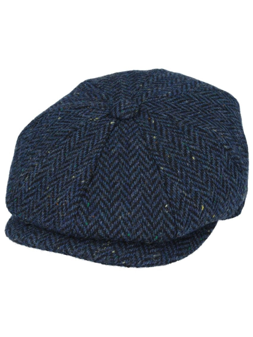 HERRINGBONE WOOL BLEND NEWSBOY FLAT CAP