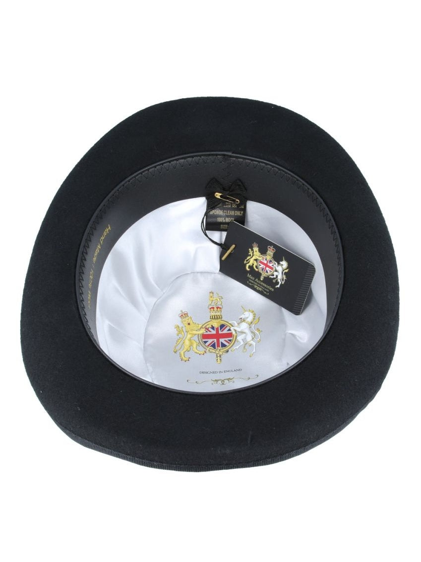 BLACK PURE WOOL BOWLERS HAT