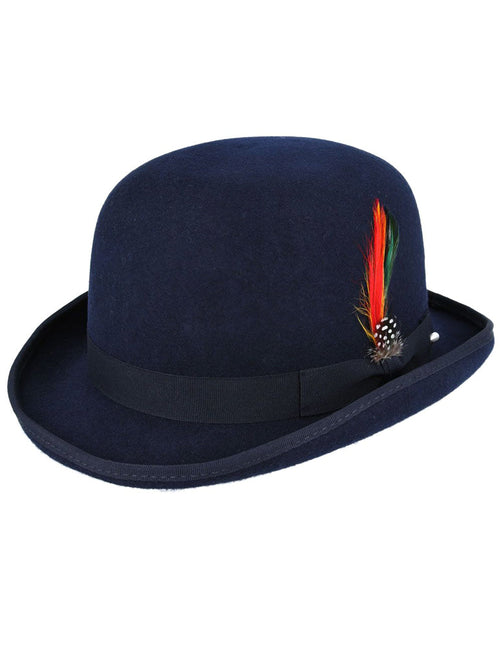 NAVY PURE WOOL BOWLERS HAT