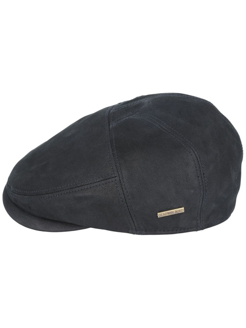 BLACK LEATHER GLADWIN BOND FLAT CAP