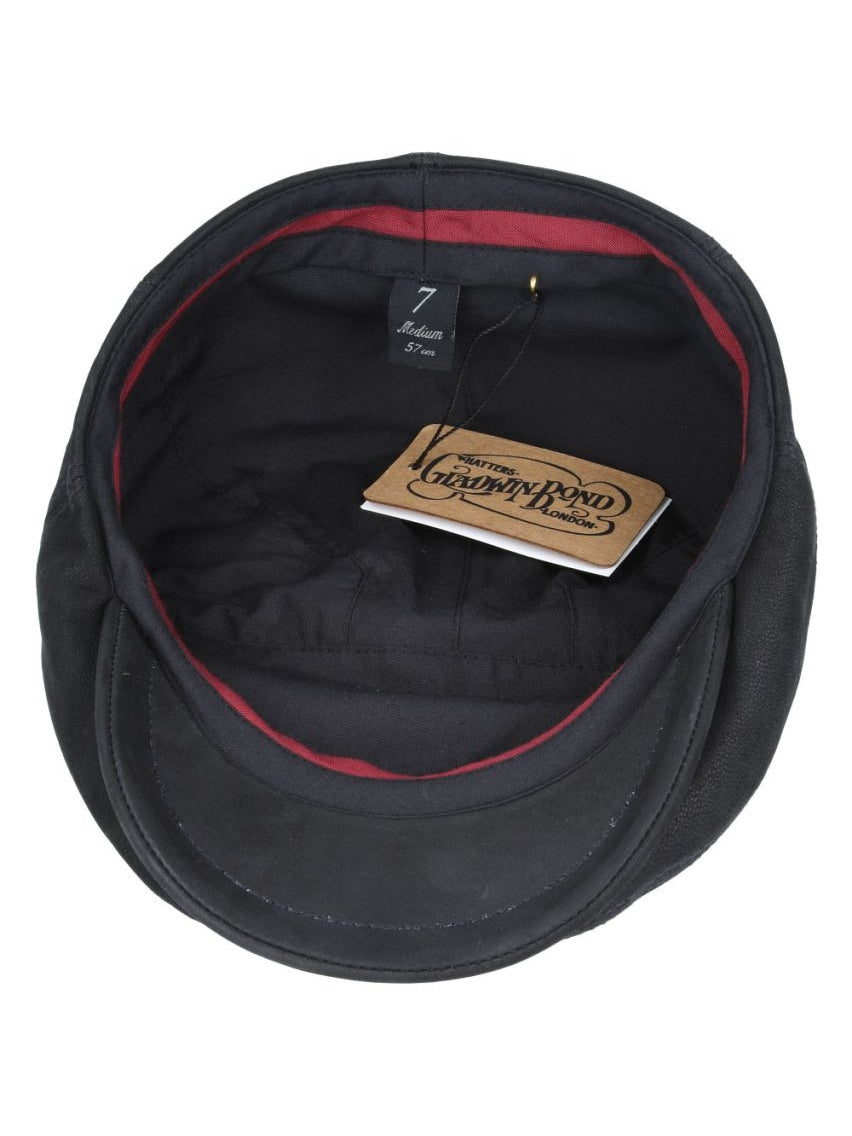 BLACK LEATHER GLADWIN BOND FLAT CAP
