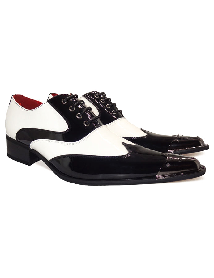 PATENT BLACK & WHITE METAL TOE CAP