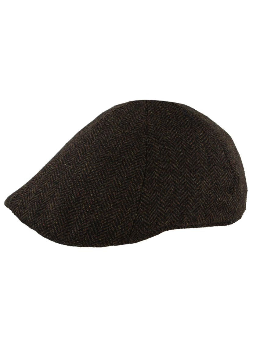 WOOL BLEND HERRINGBONE DUCKBILL FLAT CAP