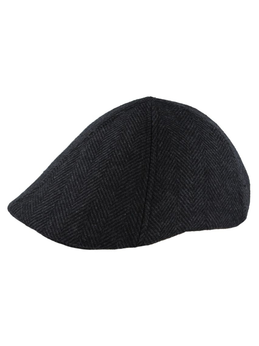 WOOL MIX BLACK TWEED HERRINGBONE HAT