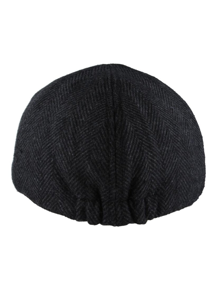 WOOL MIX BLACK TWEED HERRINGBONE HAT