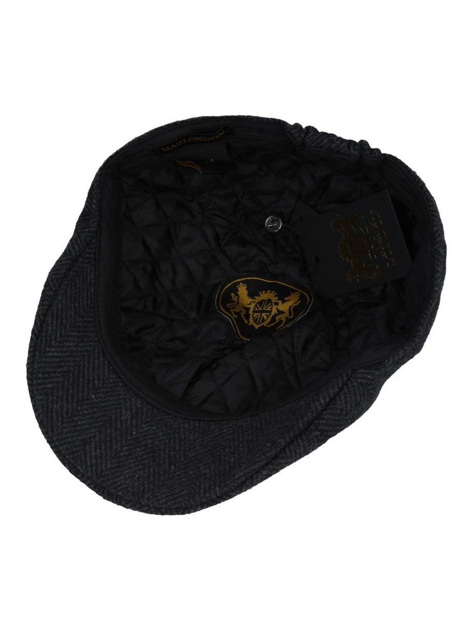 WOOL MIX BLACK TWEED HERRINGBONE HAT