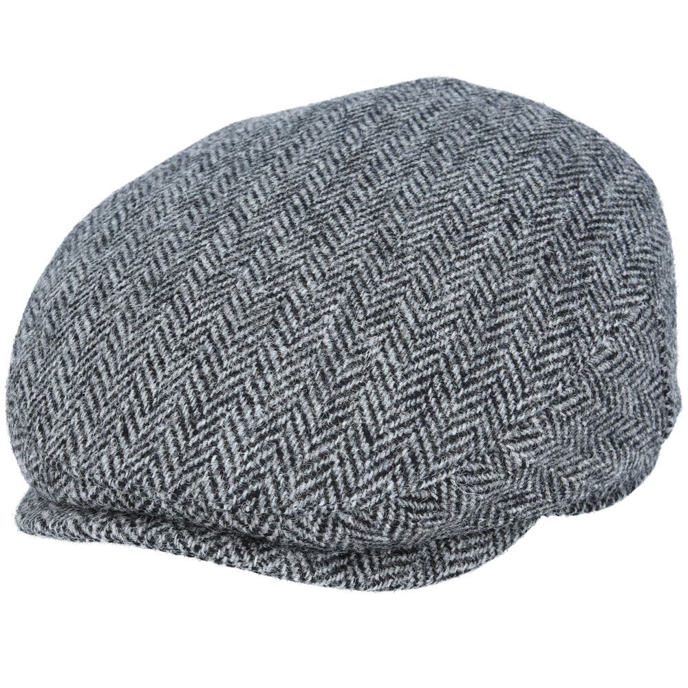 GREY HERRINGBONE PURE SCOTTISH WOOL FLAT CAP
