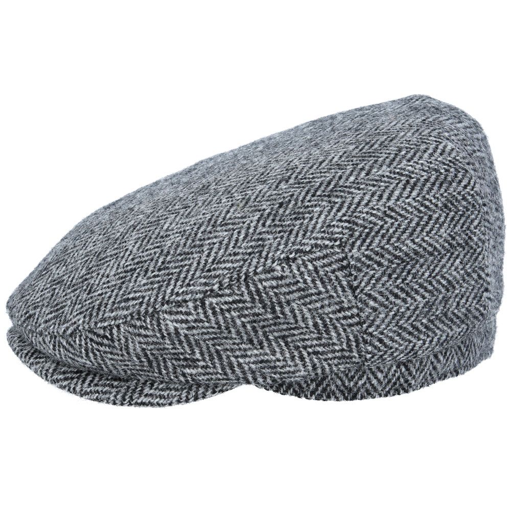 GREY HERRINGBONE PURE SCOTTISH WOOL FLAT CAP