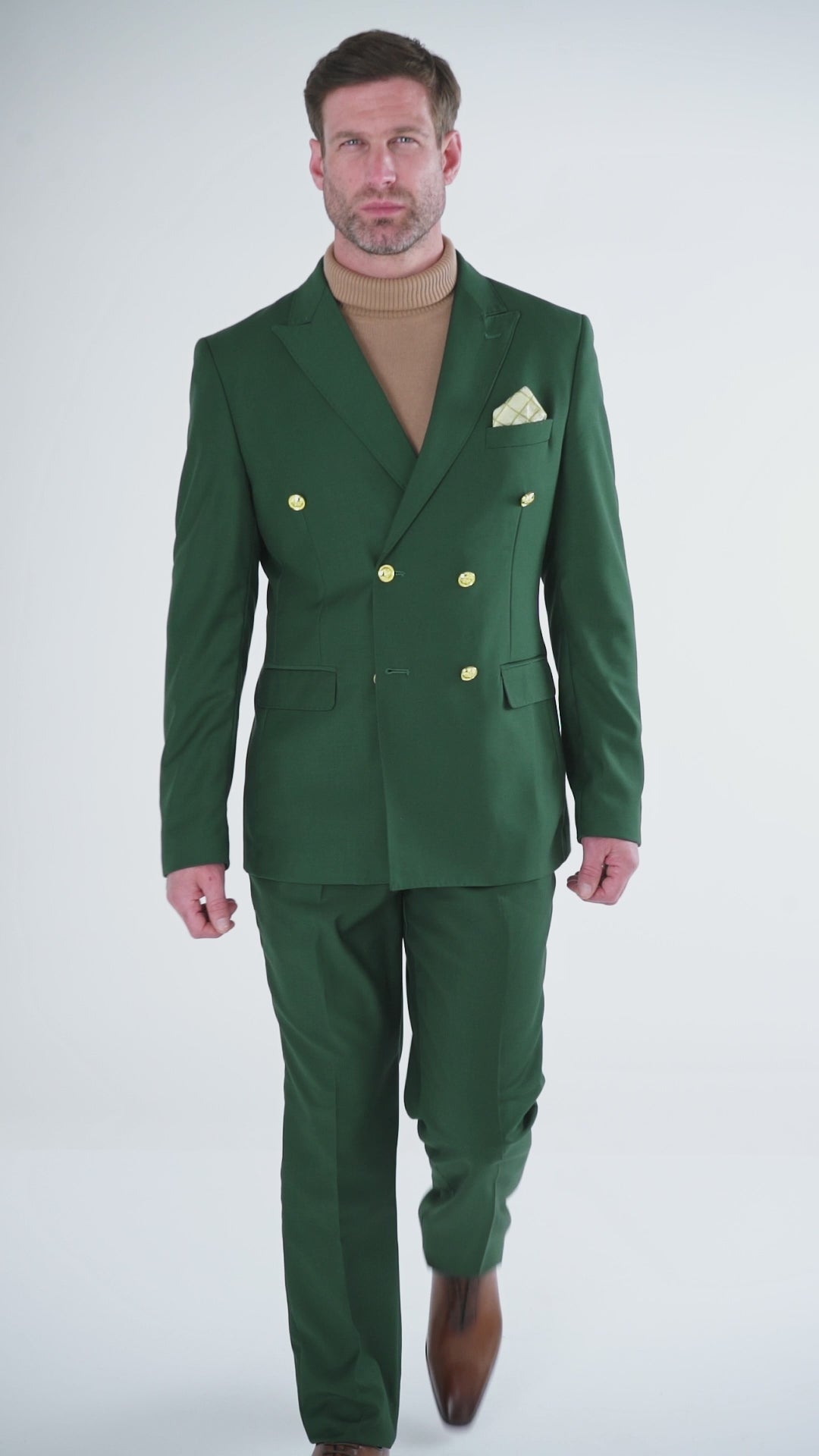 GRÜNE ZWEIREIHIGE JACKE MIT GOLDKNOPF