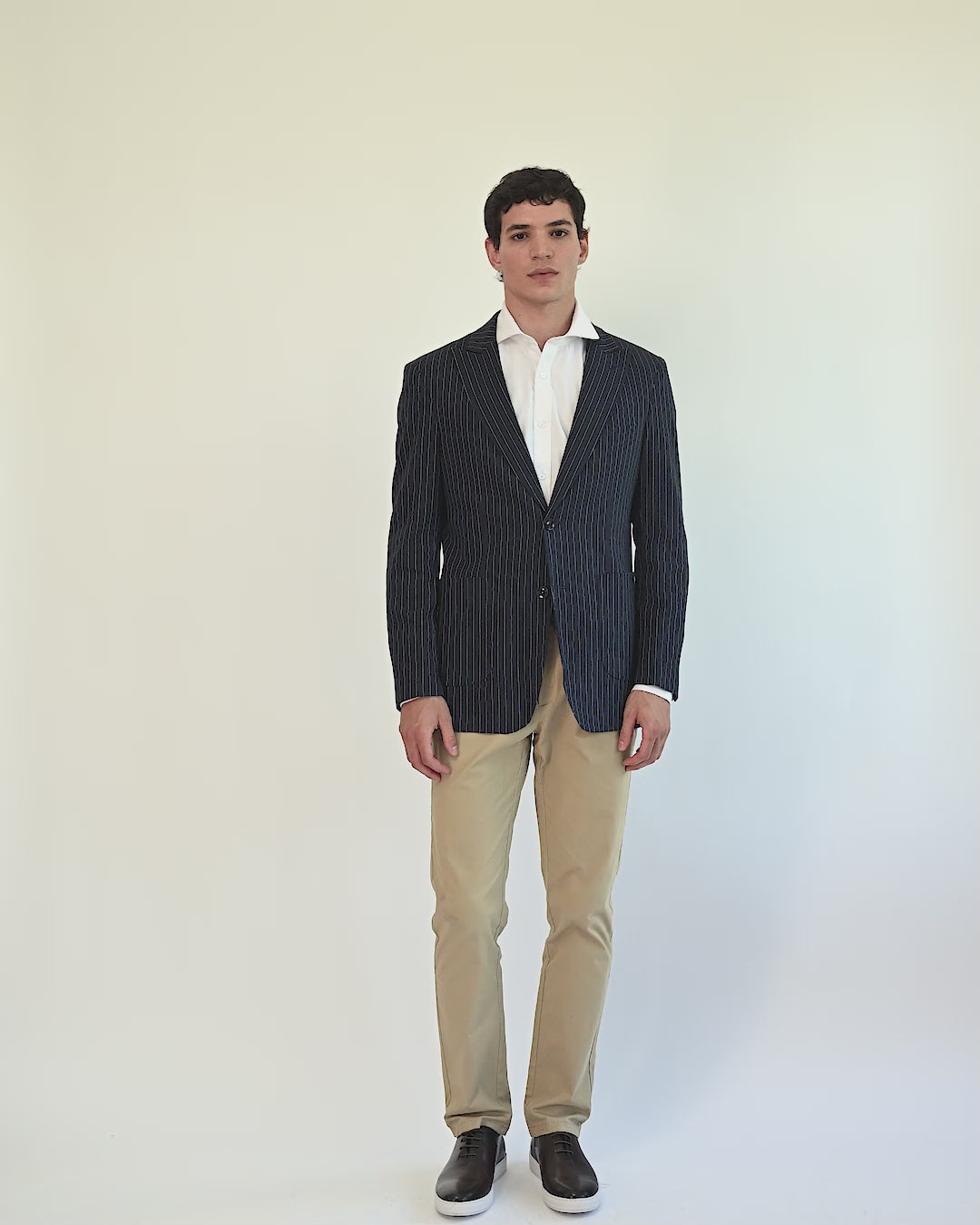 LLOYD Tailored Navy Striped Pure Linen Blazer for Mens