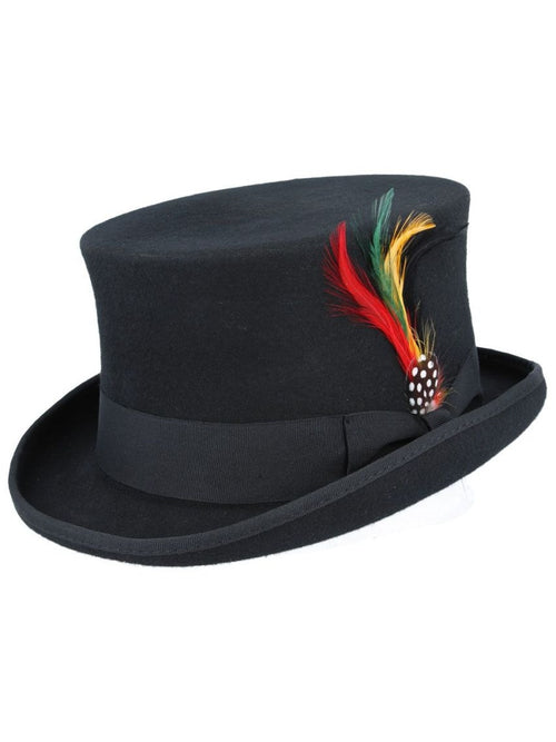 BLACK PURE WOOL TOP HAT WITH FEATHER