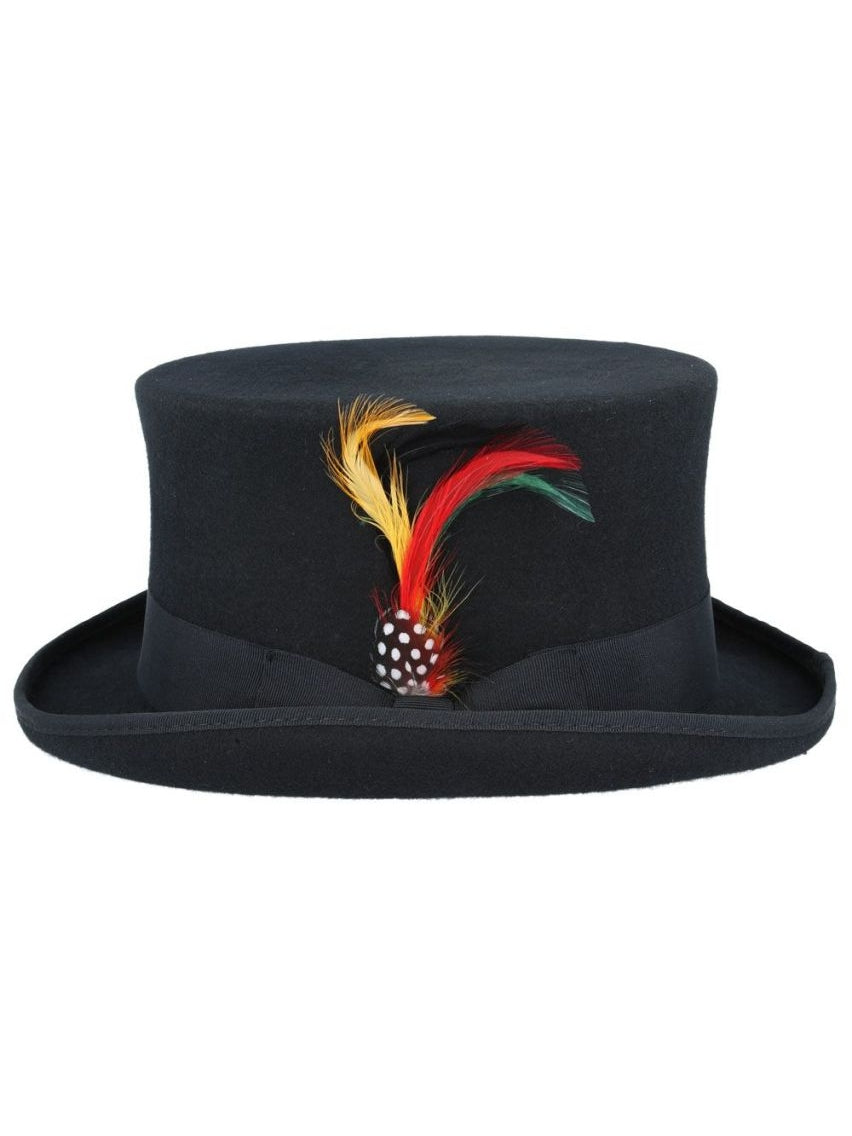 BLACK PURE WOOL TOP HAT WITH FEATHER