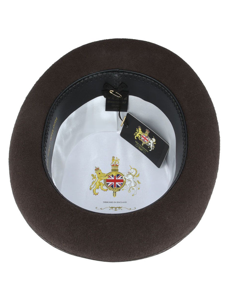 BROWN PURE WOOL TOP HAT WITH FEATHER