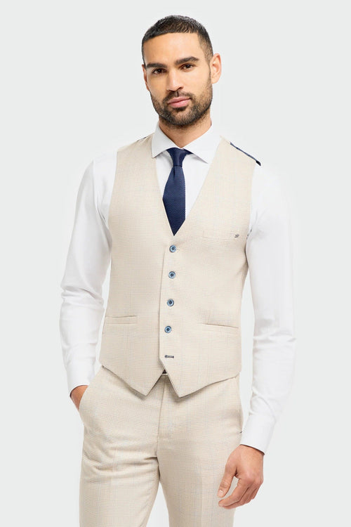 CARIDI - BEIGE CHECK WAISTCOAT