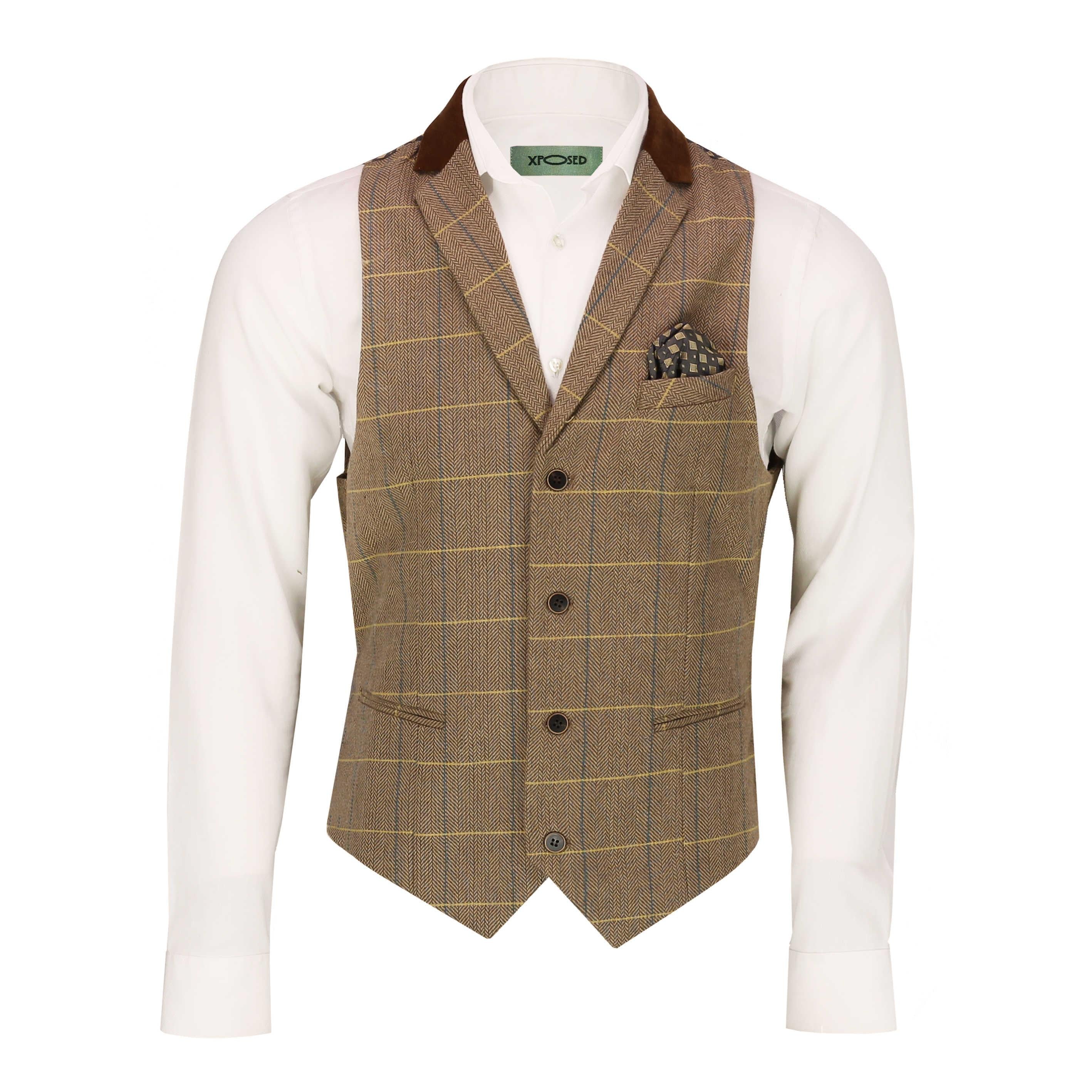 Oak Tan Tweed Check Collar Waistcoat