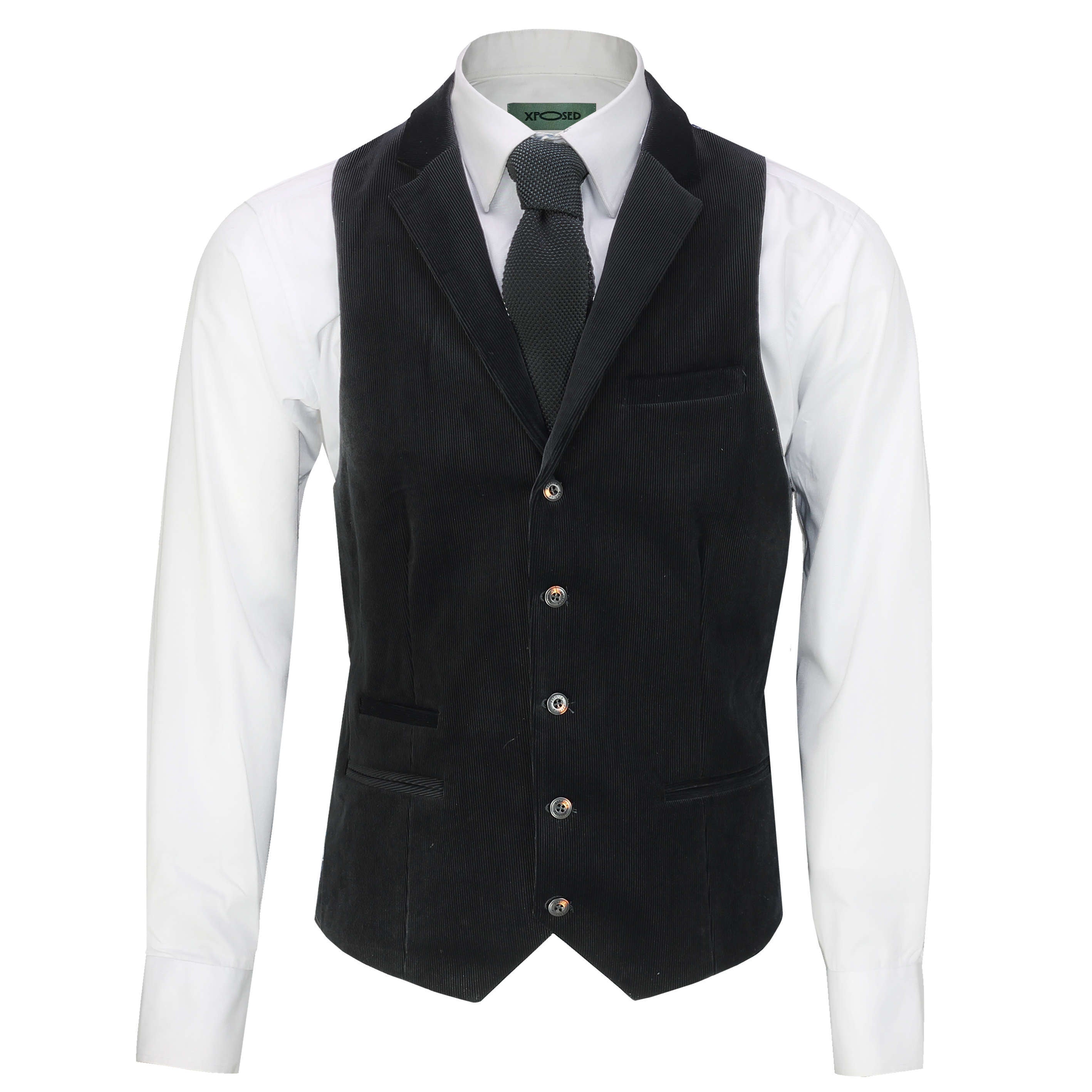 Matthew - Corduroy Black Collar Waistcoat