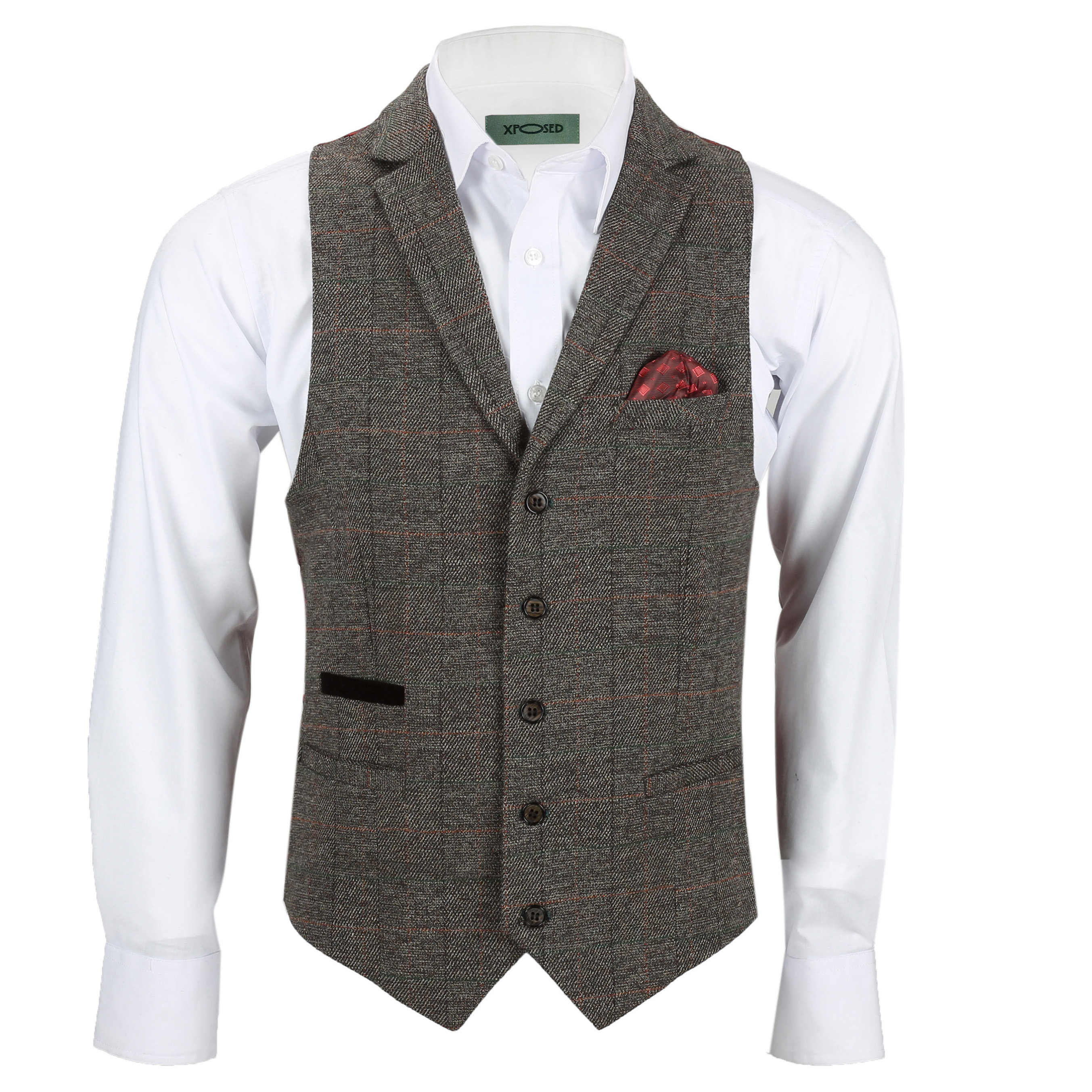 Brown Tweed Check Collar Waistcoat