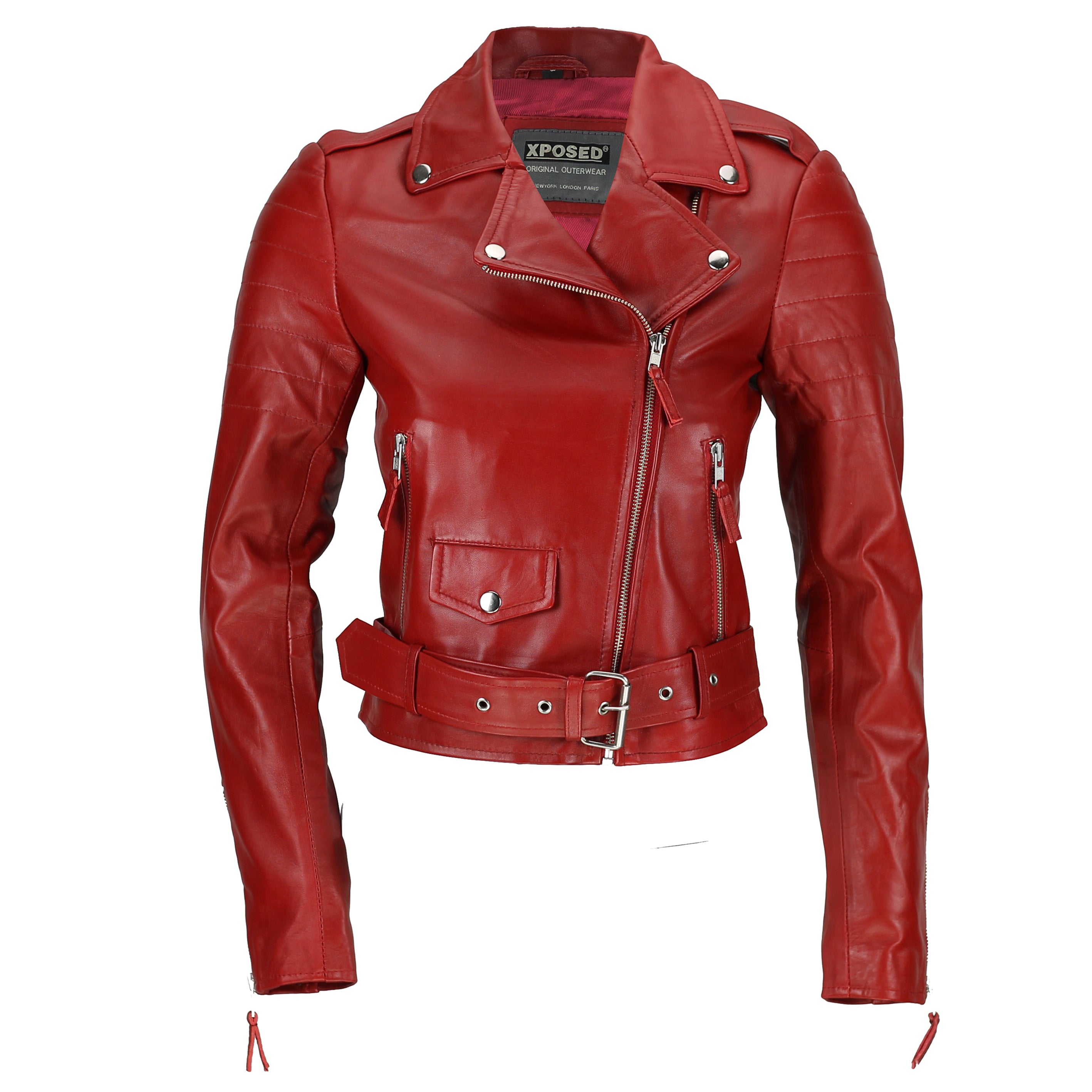 RED BIKER LEATHER JACKET FOR LADIE'S