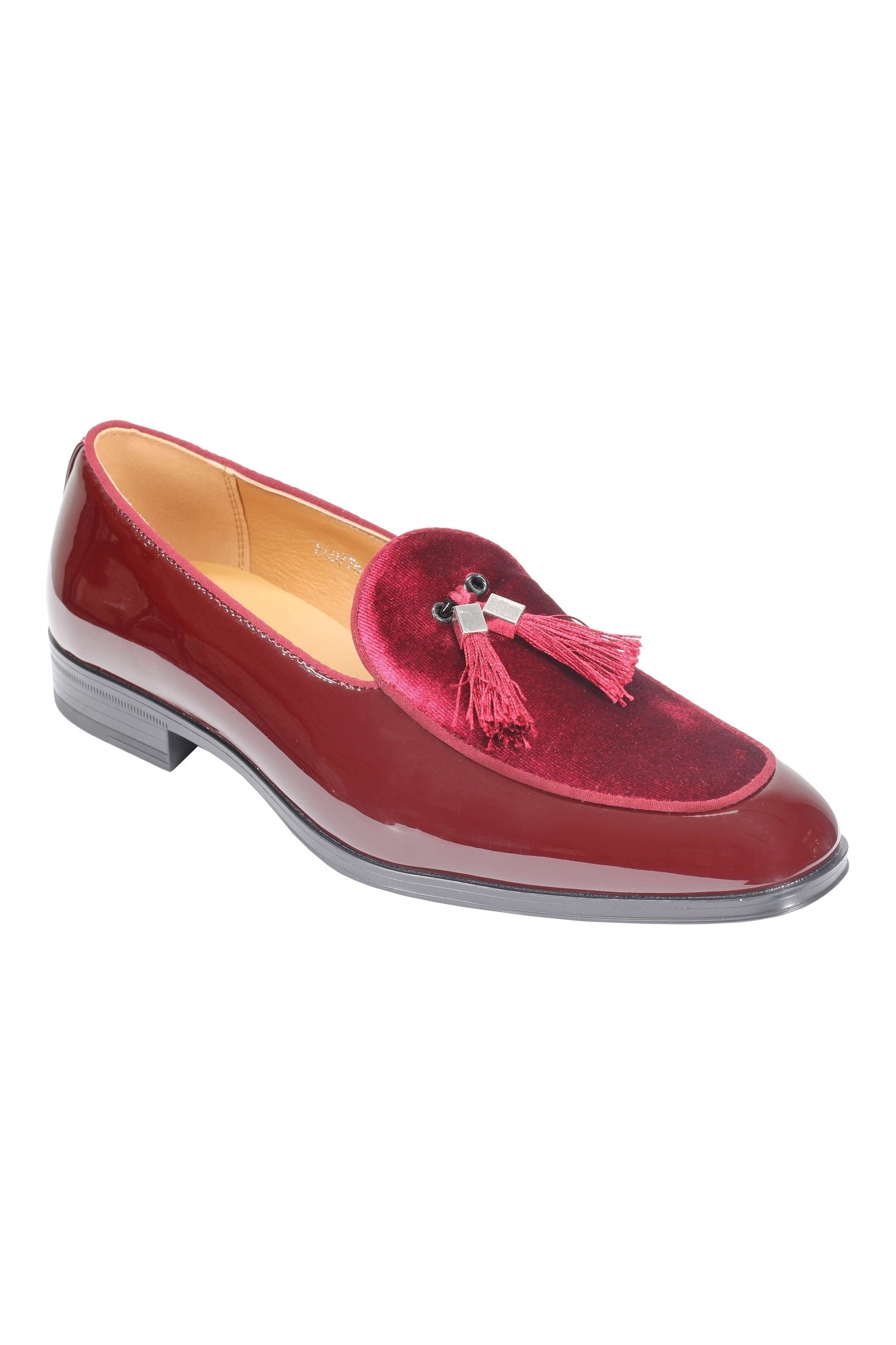 MAROON SHINY FAUX LEATHER TASSEL LOAFERS