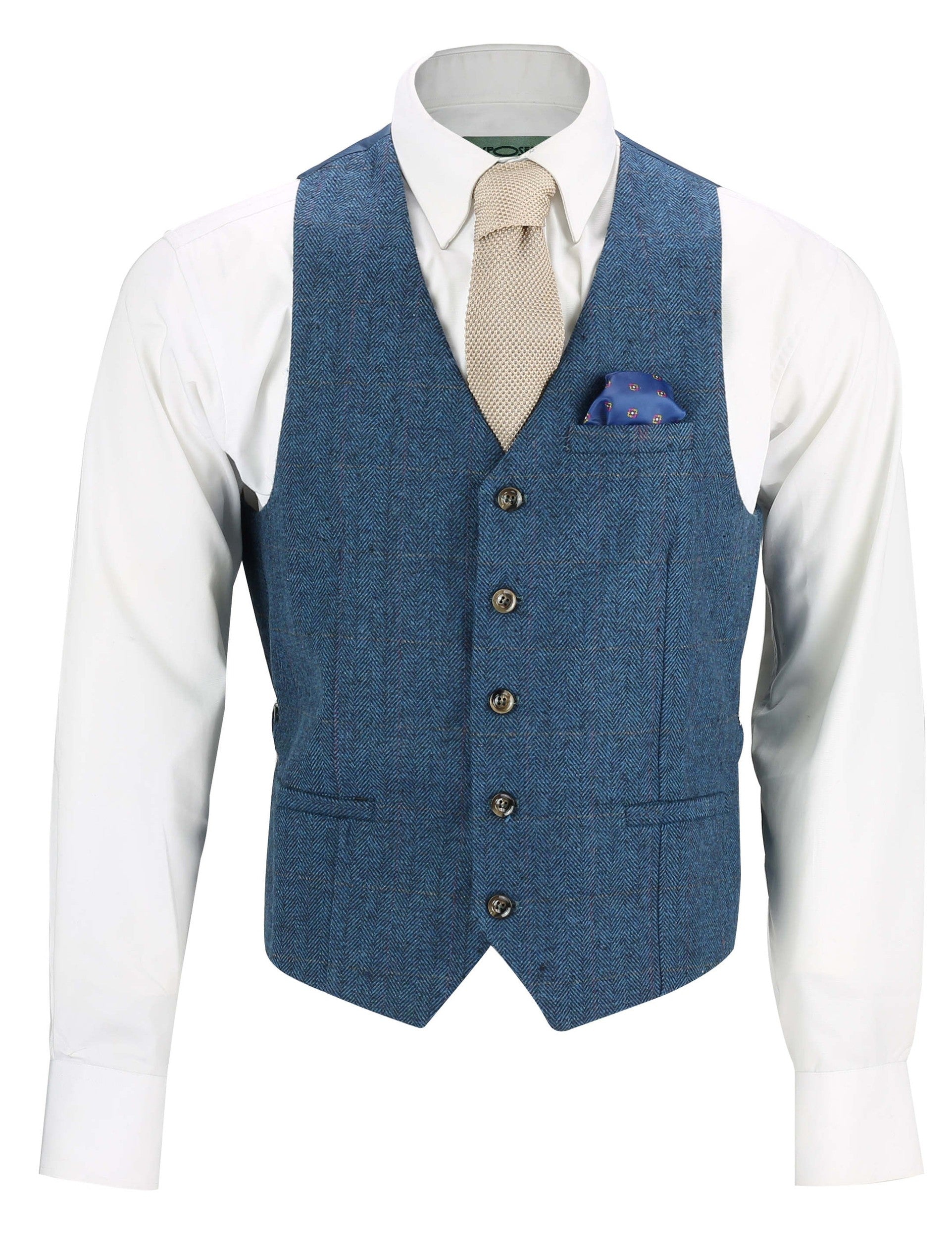 KANO - HERRINGBONE TWEED CHECK NAVY WAISTCOAT
