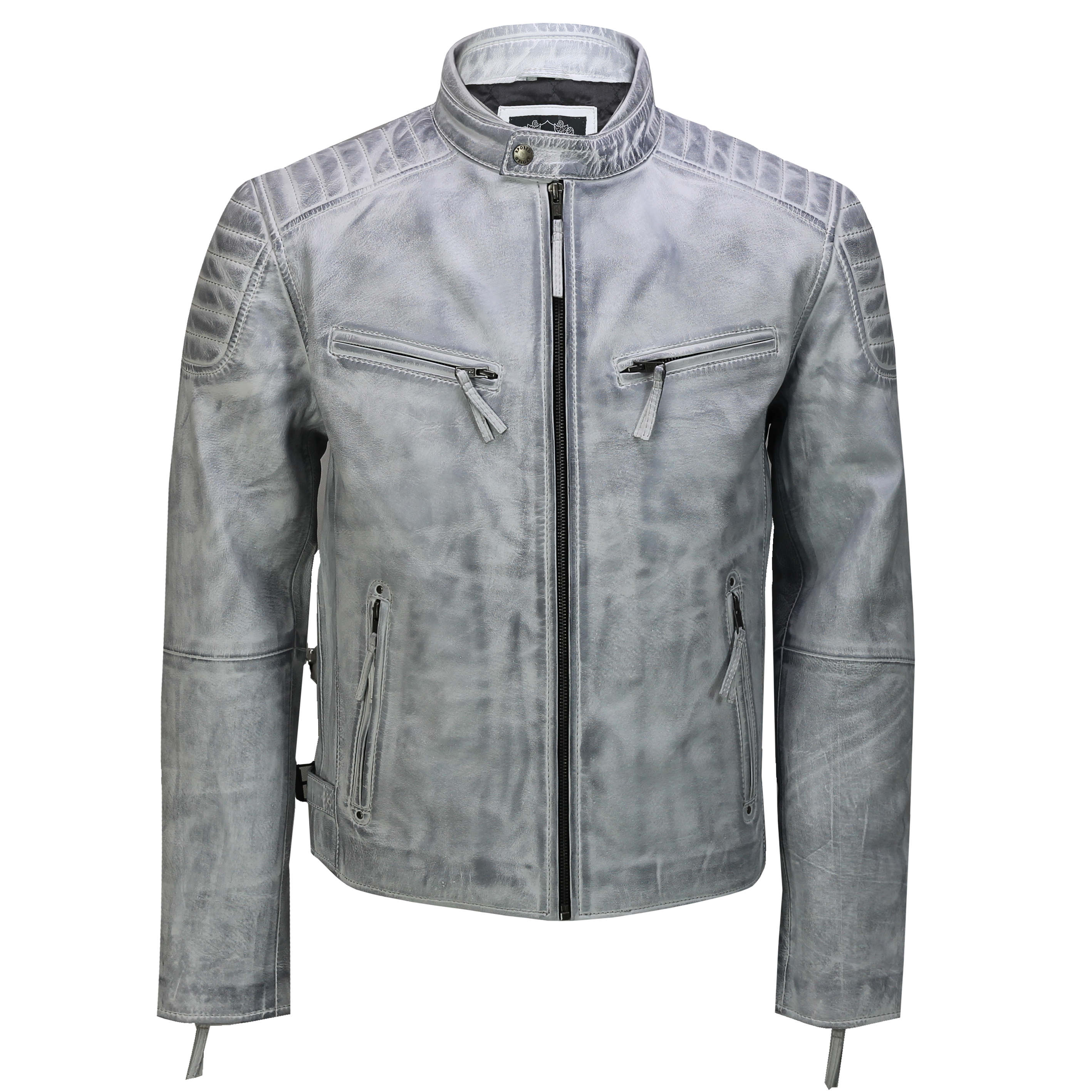 Men's Leather White Biker Jacket