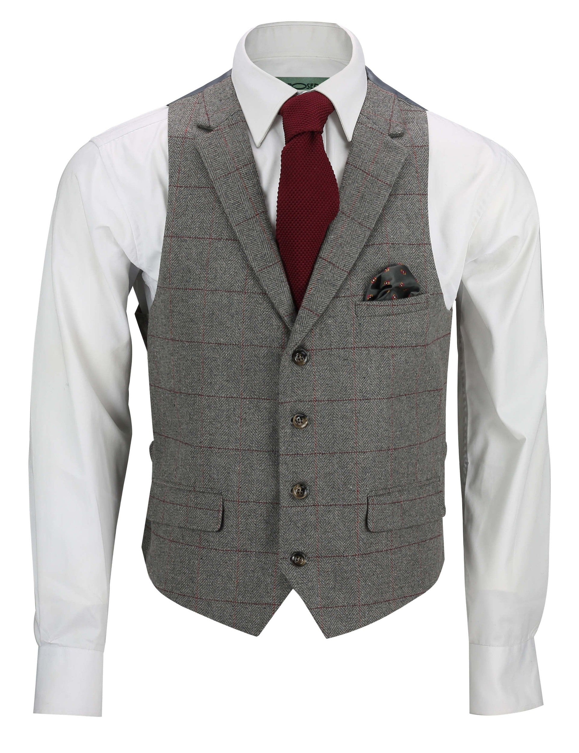KANO - HERRINGBONE CHECK TWEED GREY WAISTCOAT